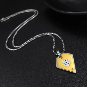 Vintage helm pendant necklace in silver and yellow finish for men with box chain strap