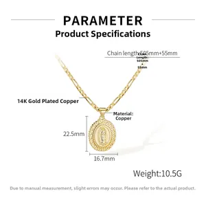Gedetailleerde productparameters van 14K vergulde Maagd Maria hanger ketting