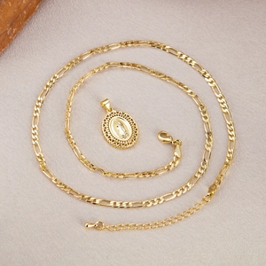 Vintage gouden Figaro-ketting met Maagd Maria-reliëfhanger, elegante damesketting