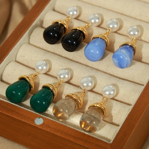 Vintage Water Drop Resin Earrings For Women Imitation Artificial Pearl Stainless Steel Earring Post Gold Silver Elegant Jewelry
