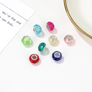 Colorful faceted resin beads with metal core for DIY bracelets, multi-color 8-piece set