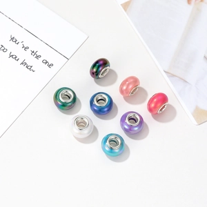 DIY charm set of 8 colorful iridescent resin beads with silver metal cores