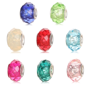 Multi-Faceted Colorful Transparent Resin Beads Large Hole Alloy Core Spacer Beads For DIY Jewelry Making Bracelet Necklace Charms Accessories