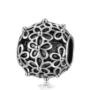 Perle fleurie évidée en argent rétro ethnique pour bracelets et bijoux DIY créatifs