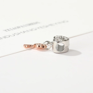 Sparkling heart charm with rose gold key for DIY leather rope bracelets for women
