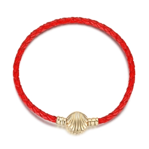 Zomer Gevlochten Leren Touw Armband Met Schelp Sluiting DIY Rood Zwart Touw Basis Ketting Marine Stijl Sieraden Voor Vrouwen