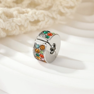 DIY Colorati Strass in Lega Clip Stopper Perline Per Braccialetti Placcati Argento Scintillanti Ciondoli Per Creazione Gioielli