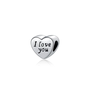 Polierter silberner Herz-Charm für DIY-Armbänder mit I love you Gravur-Botschaft