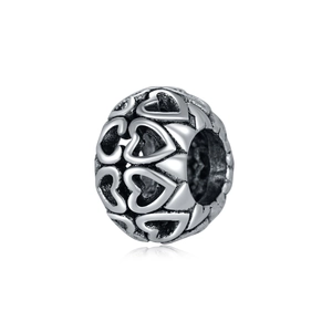 Charme de perle de cœur creux vintage en argent antique pour bracelets bijoux DIY