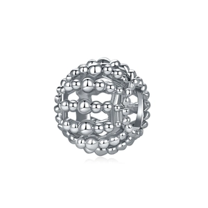 Perle charm sphérique argentée évidée avec design tissé complexe pour bijoux DIY