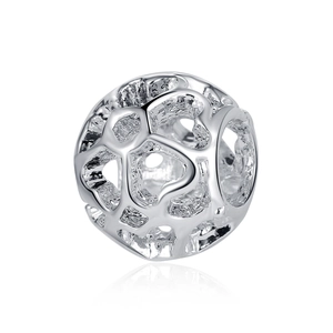 Perle de fleur évidée en argent poli pour bracelet DIY avec reflet miroir élégant