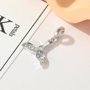 Rainbow crystal fish tail pendant in silver metal for DIY bracelets and necklaces