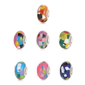 Mosaic Style Resin Beads For Jewelry Making Big Hole Round Charms For DIY Bracelet Necklace Handmade Craft Accessories