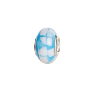 Blue and white checkered resin bead with silver metal rings for DIY charm jewelry