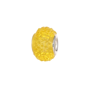 Sparkling yellow crystal pavé charm bead with silver metal core for DIY bracelets