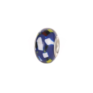 Blue resin mosaic bead with colorful fragments and silver metal core for DIY bracelets