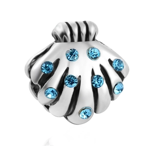 Pendentif coquillage en métal argenté avec zircons bleus pour bracelets à perles DIY