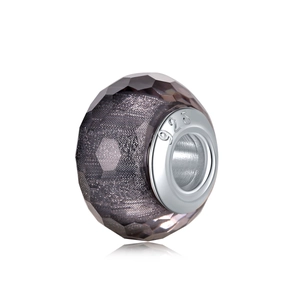 Perle à facettes en résine gris foncé avec noyau en argent sterling 925 pour bijoux DIY