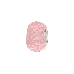 Pink rhinestone paved charm bead with silver inner ring for beaded bracelets