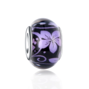 Ethno-Stil DIY Armband Charm mit lila Blumen-Resin-Perle und silbernen Endkappen