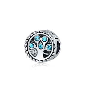 Charm arbre de vie en argent avec zircons bleus et bordure torsadée pour bracelet DIY