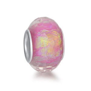 Perle en résine facettée rose irisée avec noyau en argent pour la création de bijoux