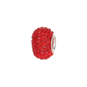 Macro shot of a red sparkling resin rhinestone ball bead for DIY jewelry making