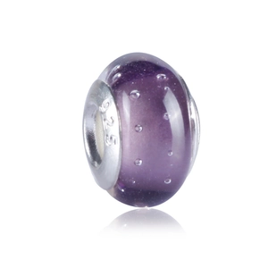 Perle en verre violette avec noyau en argent S925 pour bracelets et colliers