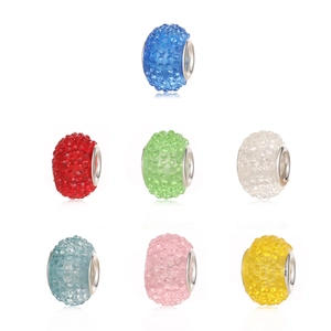 Handmade Resin Rhinestone Large Hole Charms Beads Sparkling Pave Clay Crystal Beads For DIY Bracelet Necklace Jewelry Making