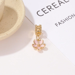 Pastel pink cherry blossom flower charm with gold finish for DIY jewelry bracelets