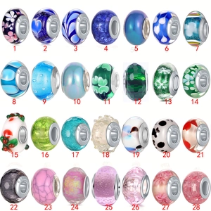 Assortiment de 28 perles en verre colorées avec noyau en argent 925 pour bijoux DIY