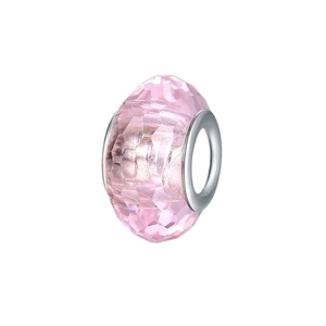 Perle fleur en verre cristal rose facetté avec un noyau en métal argenté pour bracelet