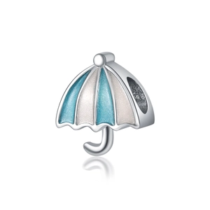 Ciondolo ombrello in smalto blu e bianco per braccialetti fai da te e bigiotteria