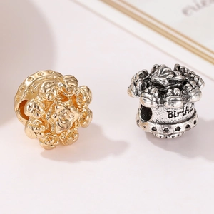 Exquisite floral birthday cake charms in gold and silver finish for DIY bracelets