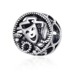 Cuenta Charm de Aleación Plateada con Diseño de Máscara de Teatro Hueca para Creación de Joyas DIY Pulseras Collares Sombrero de Mago Fantasma