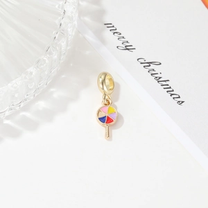 Bunter Lollipop-Anhänger mit Fünf-Farben-Emaille und goldenem Ring für Schmuckherstellung