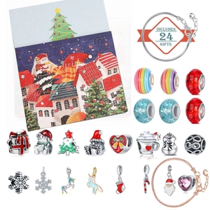 Weihnachts Adventskalender Schmuck Geschenkbox DIY Charm Armband Halskette Set Legierung Emaille Weihnachtsmann Baum Ornamente
