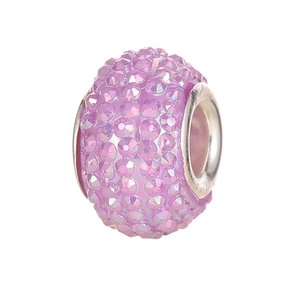 Makroaufnahme einer violetten Pavé-Kristallperle mit poliertem Silbermetallkern
