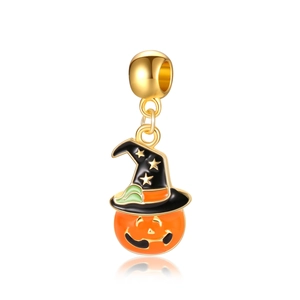 Halloween Kürbis Anhänger mit schwarzem Hexenhut und orangefarbenem Emaille-Finish