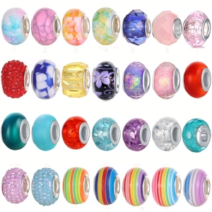 DIY Große Loch Glas Harz Perlen Regenbogen Crackle Facettierte Charms Für Armband Schmuckherstellung Süße Bunte Perlen Zubehör