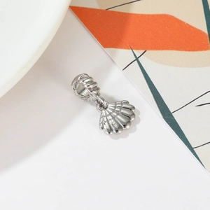 Silver scallop shell charm pendant with detailed texture for DIY bracelets and necklaces