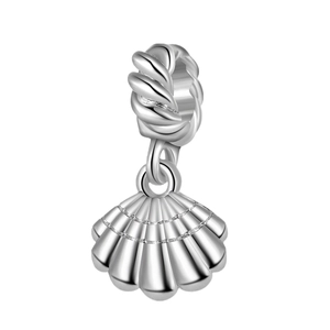 Silver shell charm with twisted bail and textured scallop details for jewelry making
