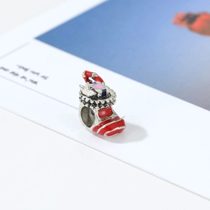 Christmas stocking bead charm with red enamel and pink heart for DIY jewelry making