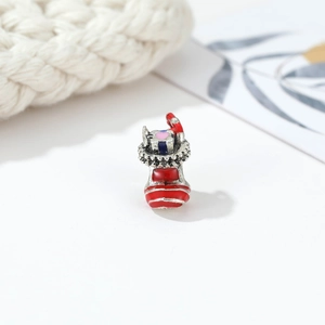Christmas stocking bead charm with candy cane for DIY jewelry making and bracelets