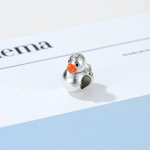 Ciondolo a forma di papera in argento S925 con smalto arancione per bracciali fai-da-te