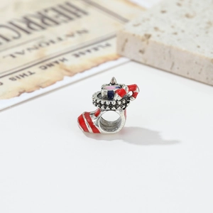 Christmas stocking bead charm with red enamel and vintage silver finish for DIY jewelry