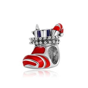 Festive Christmas stocking charm in silver with colorful enamel and sparkling stones