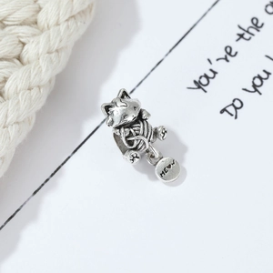 Colgante de gato vintage en plata oxidada con placa MEOW para pulsera DIY