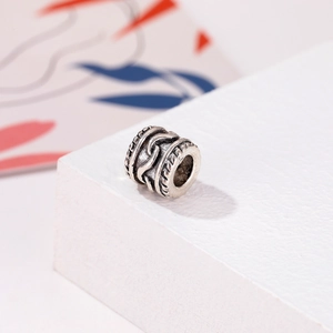 Cuenta de plata antigua de estilo étnico con textura de cuerda para pulseras y collares DIY