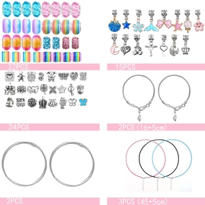 78-delige DIY-sieradenset met blauw-roze kralen, bedels en armbanden cadeau voor meisjes
